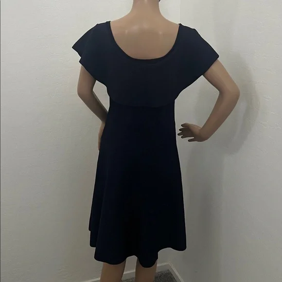 Eliza J Midnight Blue Ruffle Neck Fit Flare Ballet Cocktail Party Dress - Size L - Picture 2 of 9